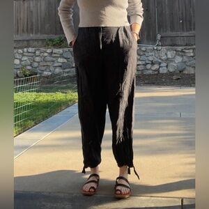 Zara Black Chinos Relaxed Fit linen pants size medium with tie ankles medium